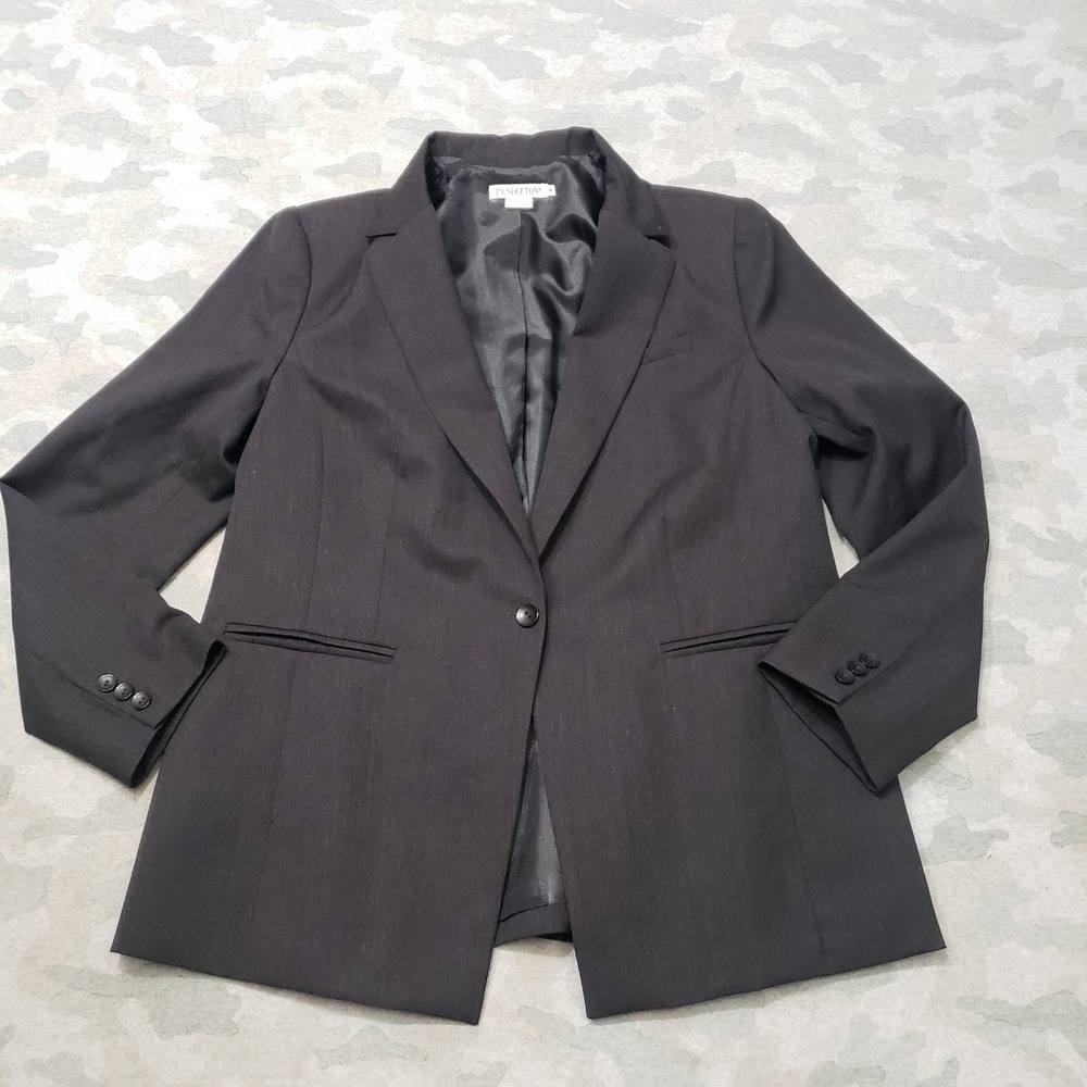 Pendleton Blazer Womens 18 Gray 100% Virgin Wool Single Button Business Office